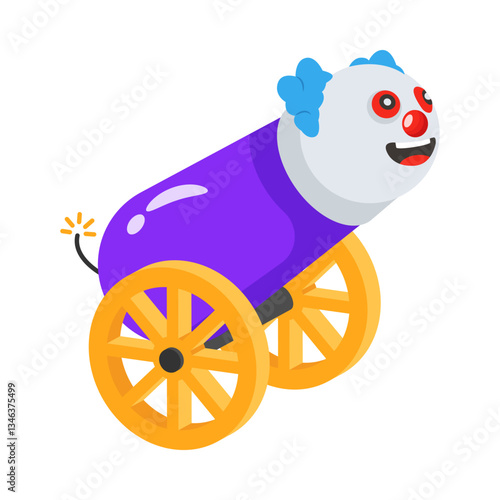 This well designed 3d style icon depicting clown cannon prank