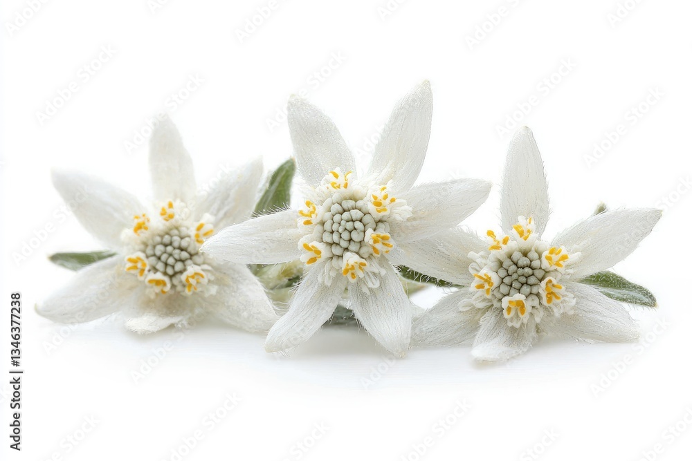Three delicate white flowers resting on a bright white surface Three delicate white flowers resting on a bright white surface