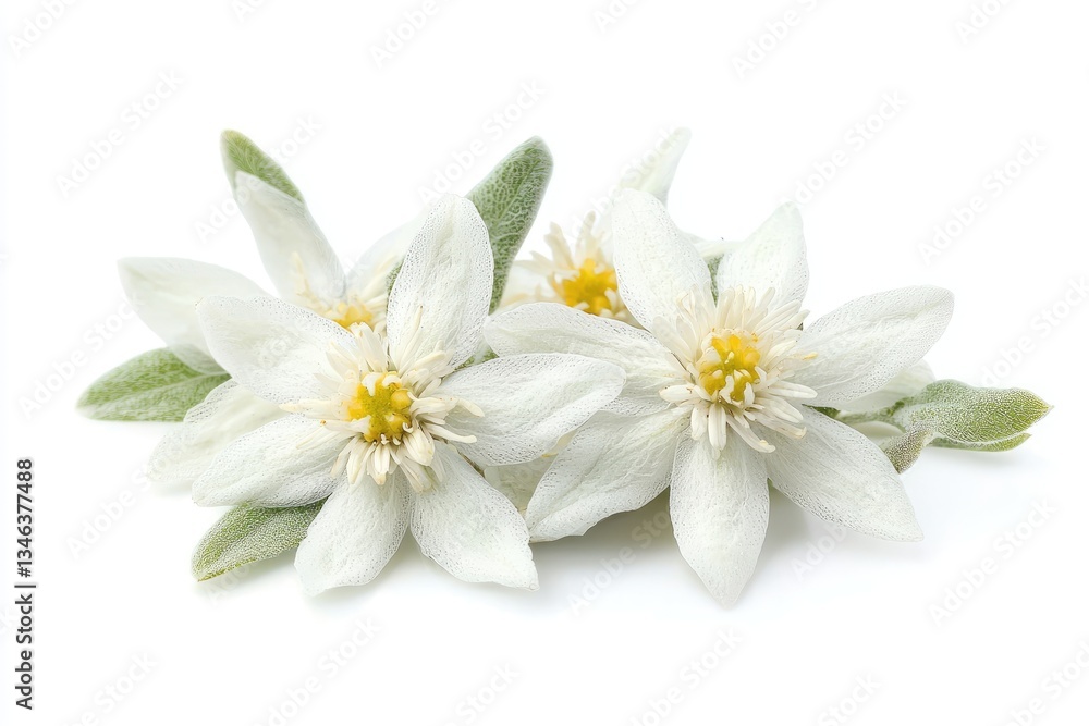 Obraz premium Close up image of several white flowers with yellow centers