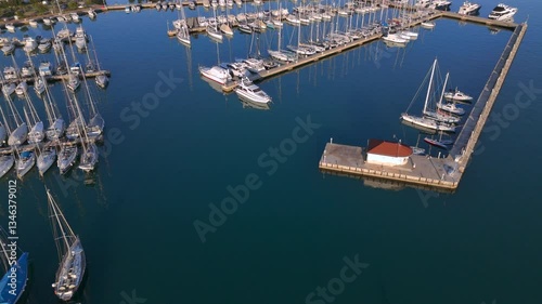 Aerial View of Yachts Docked in a Marina on the Adriatic Sea