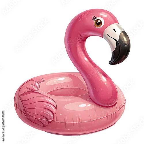 Realistic Pink Inflatable Flamingo Float for Pool on Transparent Background