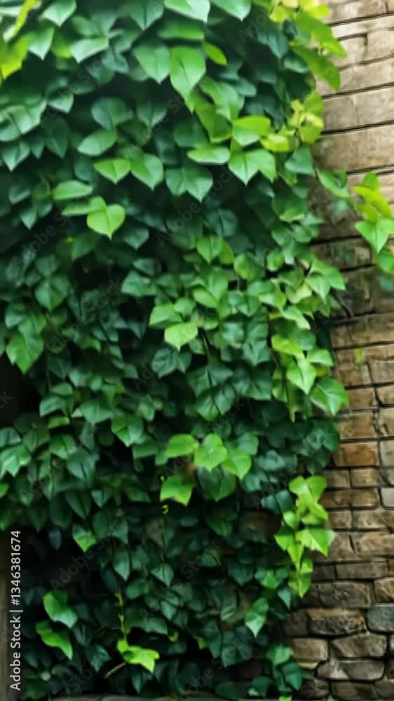 Lush green ivy climbing a rustic stone wall in a serene garden setting, showcasing nature's beauty Lush green ivy climbing a rustic stone wall in a serene garden setting, showcasing nature's beauty
