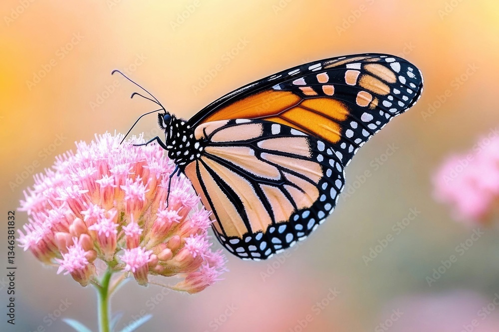 Obraz premium Boneset Monarch: The Wanderer Feeding on Common Boneset in Illinois