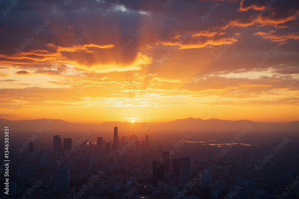 view of a city skyline at sunset from the top of a building view of a city skyline at sunset from the top of a building