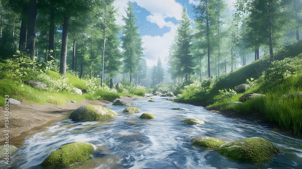 Fototapeta premium landscape, nature, plant, sky, trees, season, weather, clouds，autumn, travel, sunlight，outdoors，horizon, hill, land, sky，water, ocean, river, water, forest, stream, mountain, waterfall, creek, tree, r