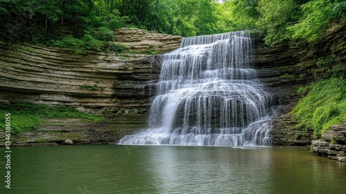 Majestic Waterfall Cascading into Serene Pond