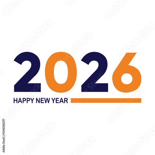 Happy new year 2026 design with colorful truncated number illustrations.