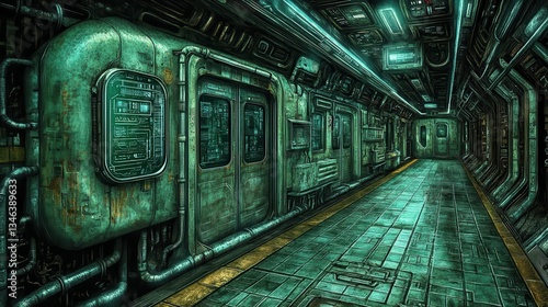 Fototapeta Naklejka Na Ścianę i Meble -  Futuristic Subway Station Featuring Modern Technology And Metallic Interior