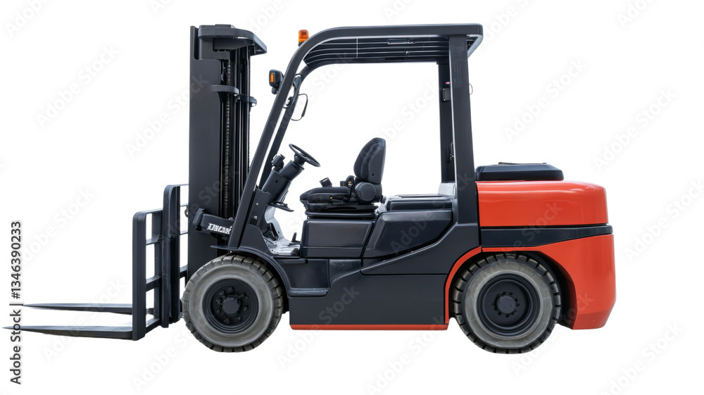 Fototapeta premium Red and black forklift truck isolated on transparent background