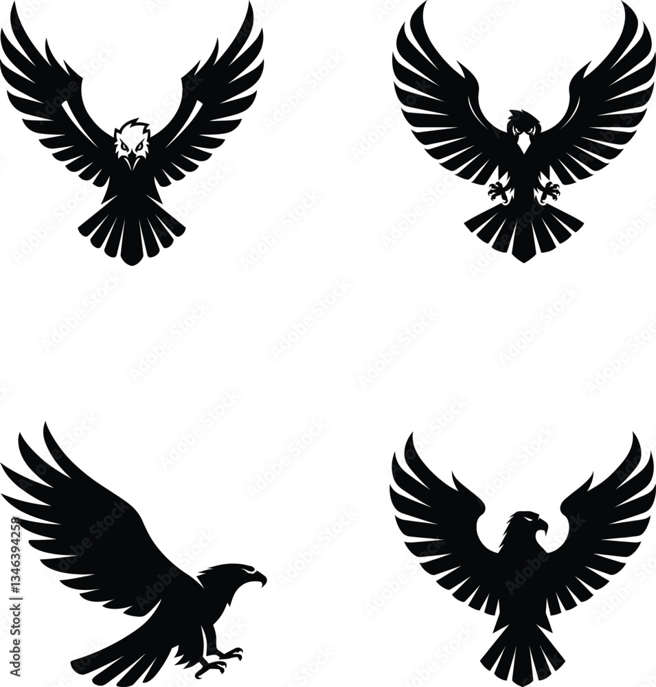 Fototapeta premium Majestic Eagle Silhouette Logo Bundle – Wings Wide Open Bold & Powerful Design