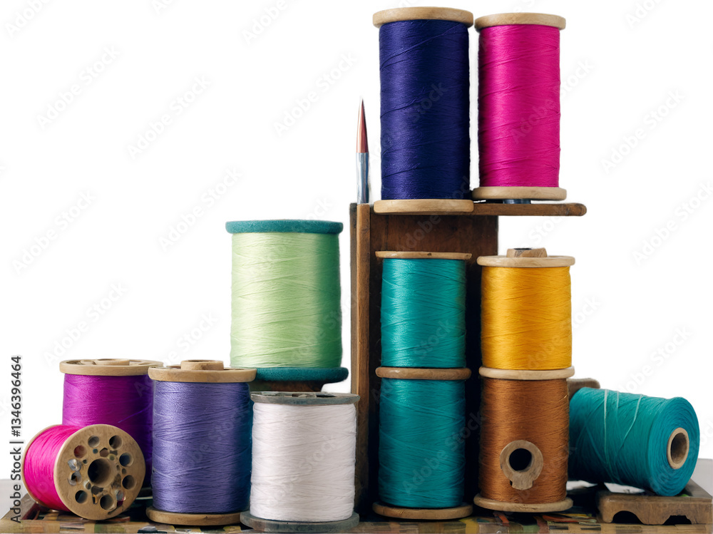 Colorful Thread Spools on Rack, A Vibrant Display of Sewing Supplies Colorful Thread Spools on Rack, A Vibrant Display of Sewing Supplies