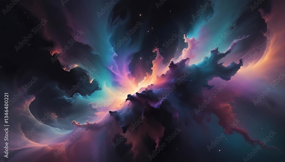 Colorful nebula features beautiful swirling clouds of interstellar gases and dust Colorful nebula features beautiful swirling clouds of interstellar gases and dust
