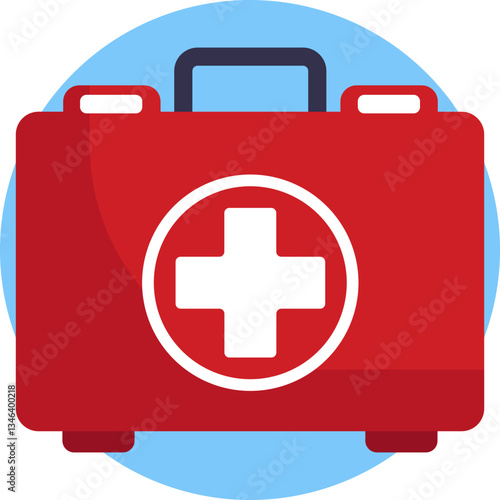 A red cross symbol on a white box, representing a first aid kit for emergency medical supplies.