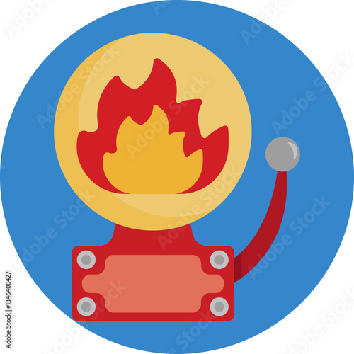 A red fire alarm with a bell and flashing light, indicating an emergency evacuation situation.