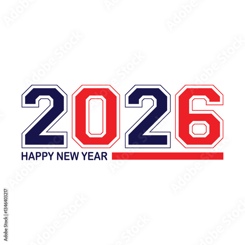 Happy new year 2026 design with colorful truncated number illustrations.