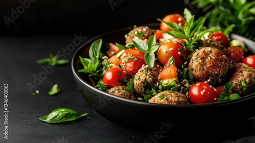 Wallpaper Mural A beautifully arranged salad featuring succulent tomatoes, herbs, and hearty falafel, showcasing the essence of healthy eating in a visually appealing bowl. Torontodigital.ca