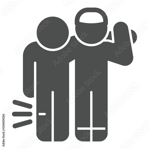 Rescuer man with person and leg injury solid icon, human rescue concept. Vector graphics. Human with leg injury help sign on white background, glyph style icon for mobile or web design.