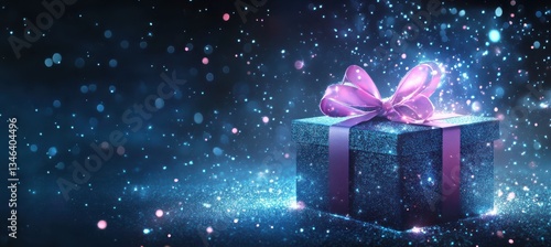 Obraz na płótnie Gift Box with Glowing Lights on Dark Blurred Background w salonie