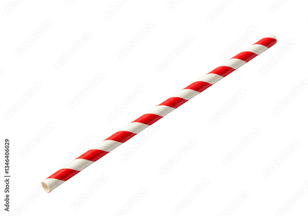 Fototapeta premium Red and white striped paper straw isolated on white background