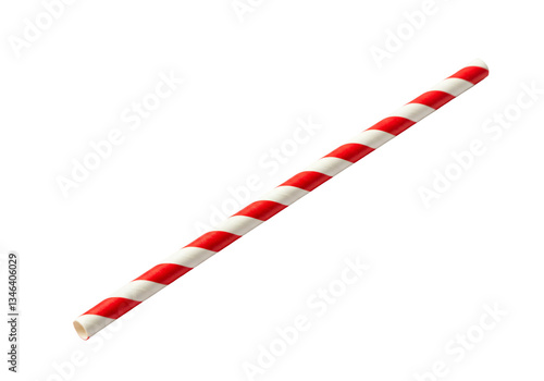 Red and white striped paper straw isolated on white background