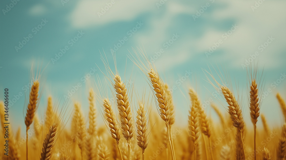 Golden Wheat Field Ready for Harvest, Blue Sky Golden Wheat Field Ready for Harvest, Blue Sky