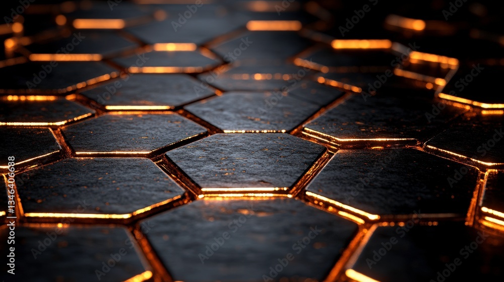 Fototapeta premium Glowing Edges on a Dark Hexagonal Pattern