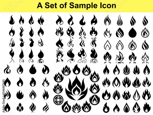 Fire Flame Silhouette Collection, Burning Element, Isolated Black Shapes, Energy, Heat, Icon