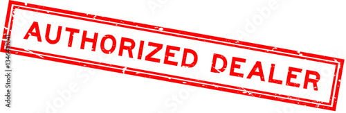Grunge red authorized dealer word square rubber seal stamp on white bacckground