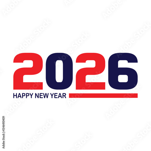 Happy new year 2026 design with colorful truncated number illustrations.