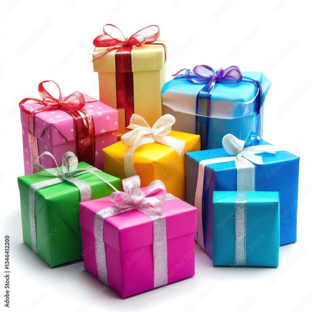 Colorful gift boxes arranged in a cheerful display for a celebration or event Colorful gift boxes arranged in a cheerful display for a celebration or event