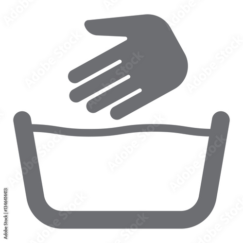 Hand with bowled water basin solid icon, laundry service concept. Vector graphics. Manual washing for clothes, care sign on white background, glyph style icon for mobile or web design.