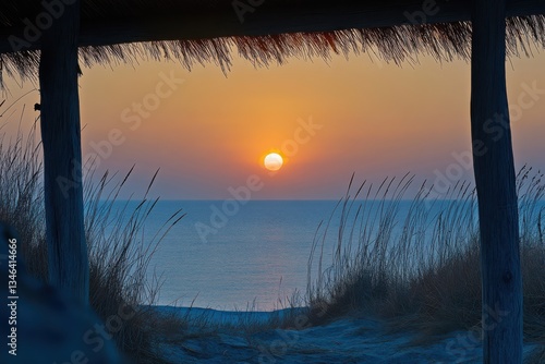 Obraz na płótnie Beautiful sunset over the sea with sandy dunes. w salonie