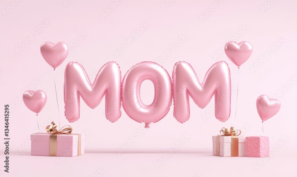 3D Rendered MOM Balloons on Pink Background Image 3D Rendered MOM Balloons on Pink Background Image
