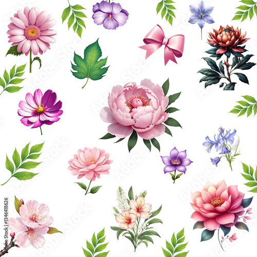 set of Hand Painted Rose  Soft Floral Wrap Vector Artwork
