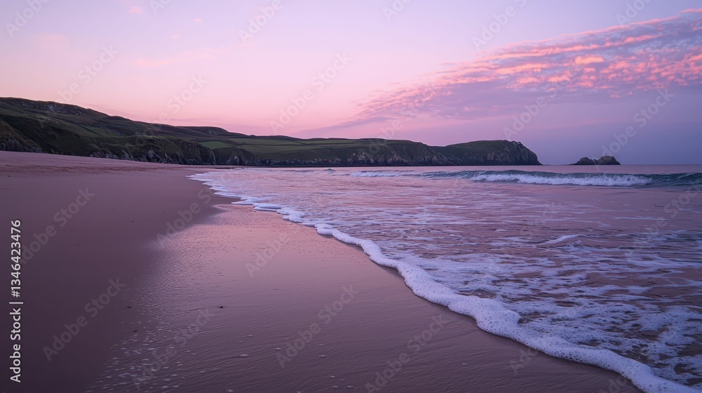 Obraz premium Tranquil Beach Scene at Sunset with Gentle Waves and Serene Sky