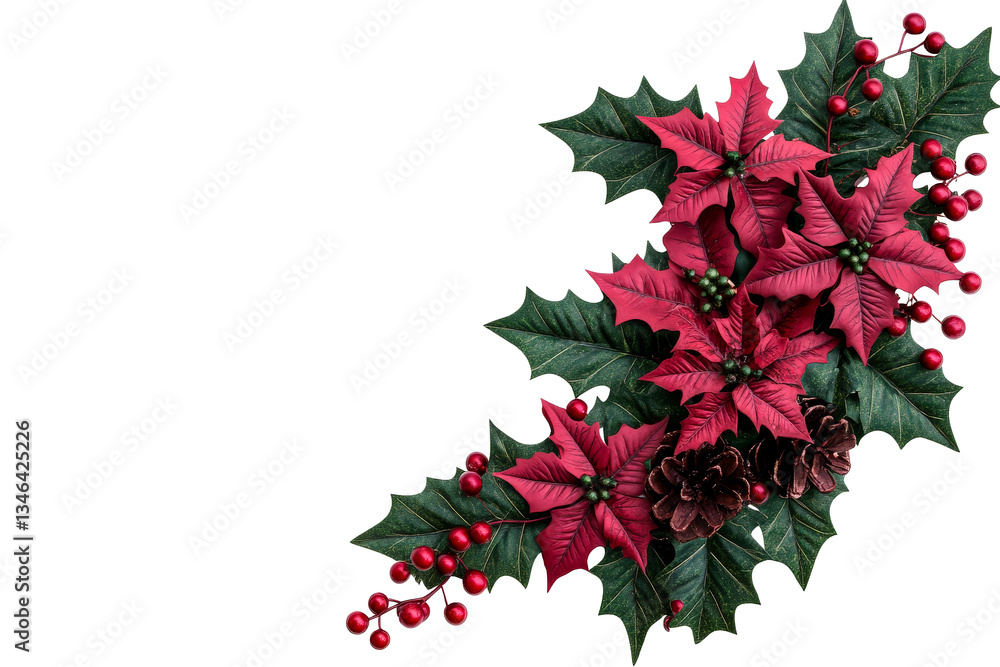 Fototapeta premium Christmas poinsettias and holly festive arrangement