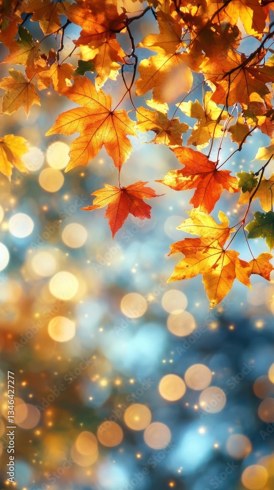 Blurred Autumn Background with Falling Leaves