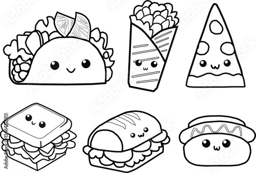 Food Outline Set Vector Illustration, Cartoon Clipart, and Line Art Design