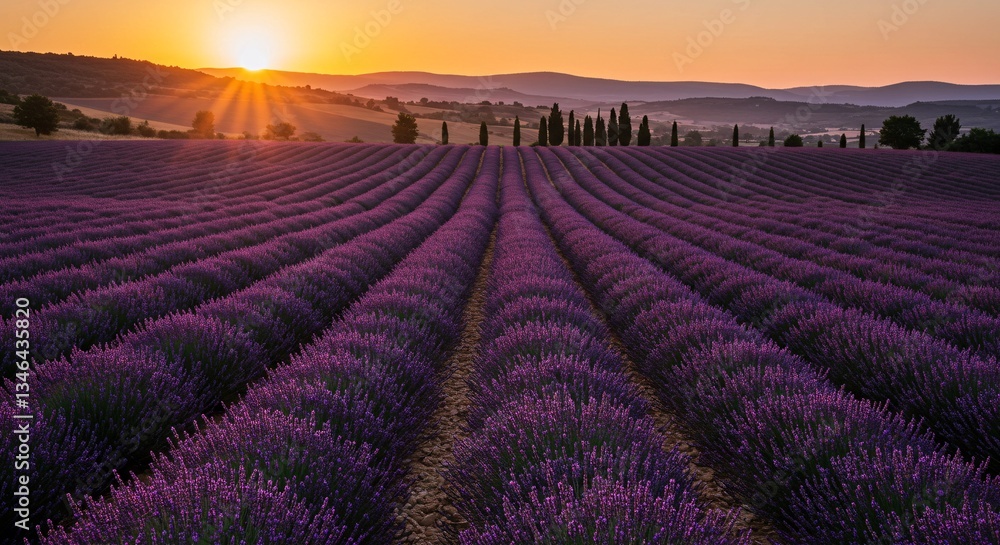 Majestic Sunrise over Lavender Fields A Breathtaking View Majestic Sunrise over Lavender Fields A Breathtaking View