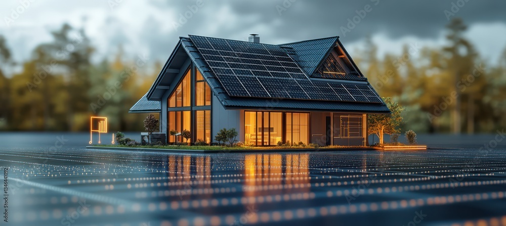 Modern Smart Home Concept with Green Energy.