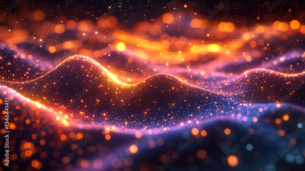 Fototapeta premium Glowing particle waves, abstract background, digital art, vibrant energy