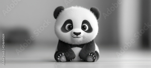 Cute Cartoon Panda with Big Eyes on White Background.