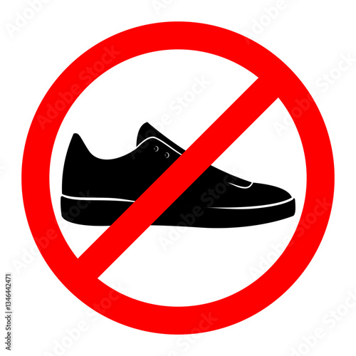 Prohibited shoe vector icon. No shoes icon. Forbidden shoe icon. No shoes sign. Warning, caution, attention, restriction, danger flat sign design symbol pictogram