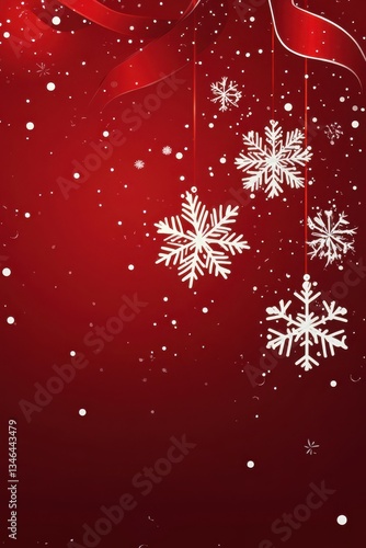 Christmas Snowflakes on Red Background