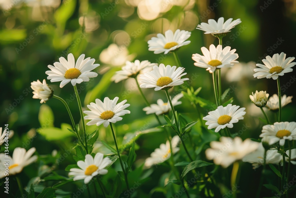 A beautiful collection of white daisies in a summer garden field A beautiful collection of white daisies in a summer garden field