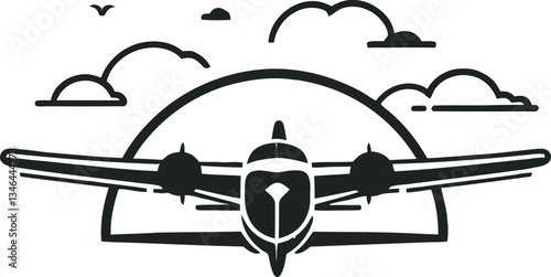 Adobe Illustrator ArtworkStylized Vector Art of Airplane with Clouds and Horizon - Perfect for Aviation-Themed Projects