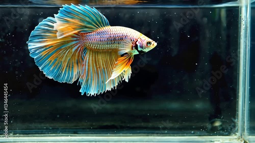 Colorful Betta Fish Swimming Gracefully Clear Aquarium, Showcasing Its Vibrant Fins and Aquatic