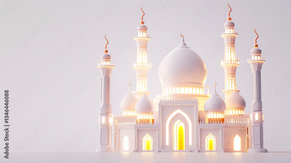 Obraz premium An open holy book and prayer beads resting on an ornate traditional prayer mat. Islamic spiritual concept for Ramadan.
