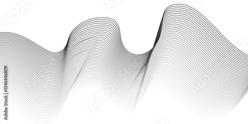 Dynamic minimal smoke sound line. Abstract glowing white blend line smooth flow soundwave curve energy gradient vector futuristic digital outline line science design.	
