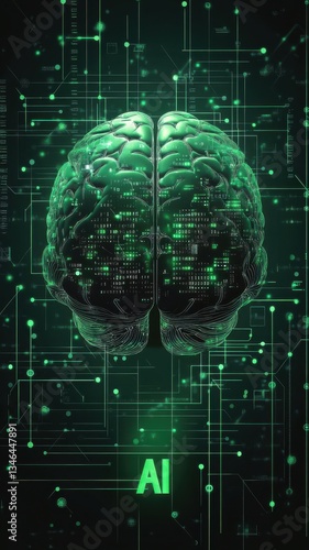 Obraz na płótnie Artificial Intelligence Brain and Binary Code Illustration. w salonie